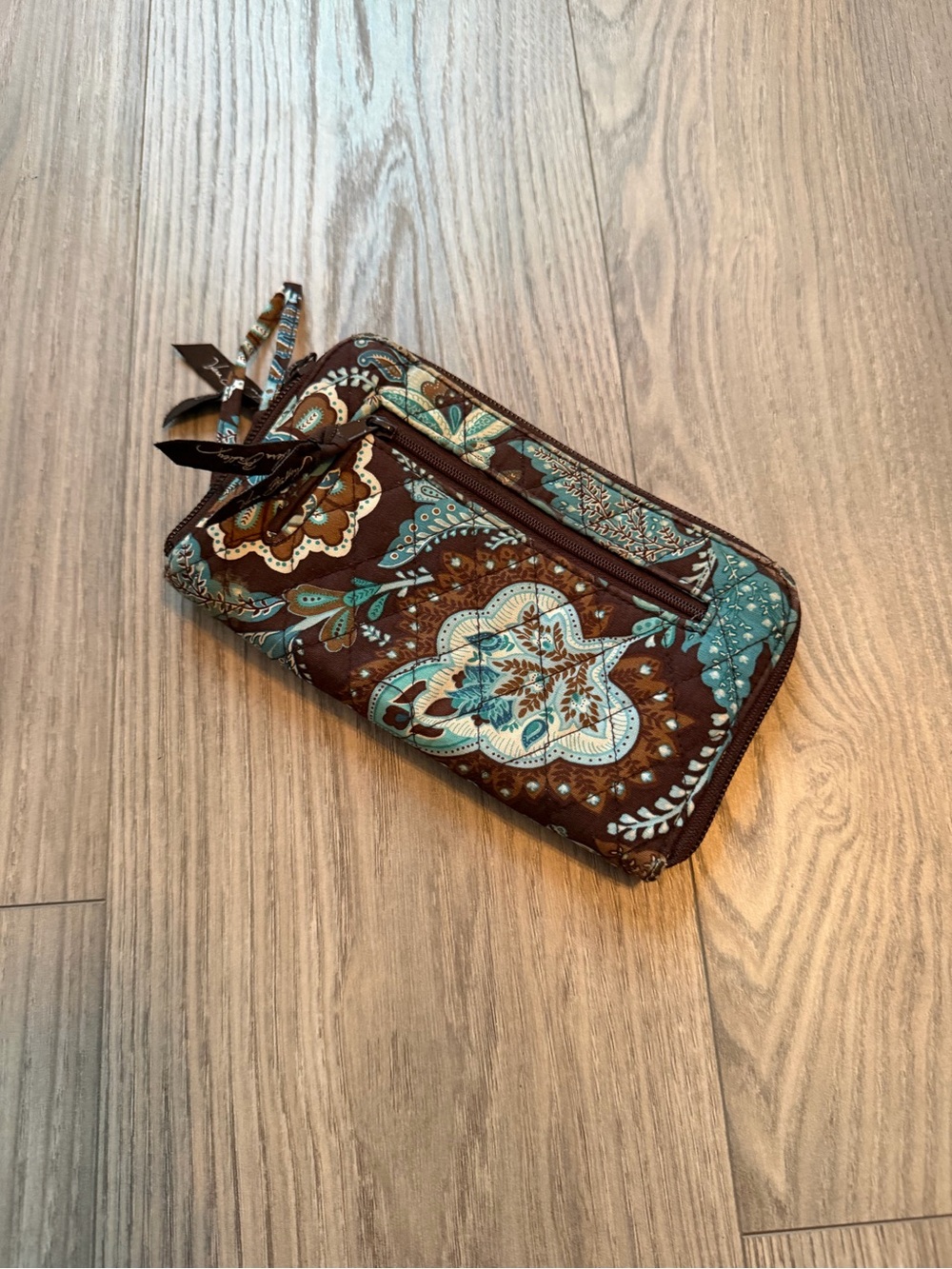 Vera Bradley Brown & Turquoise Zip Around Wallet Floral Paisley Organizer